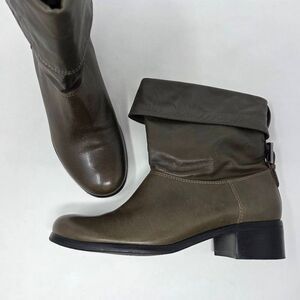 7 FOR ALL MANKIND SLOUCHY HEEL BUCKLE BOOTS OLIVE GREEN LEATHER SIZE 9.5 M